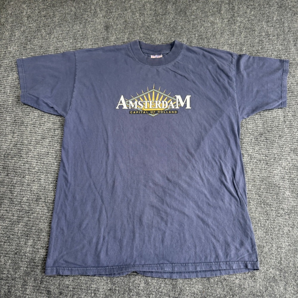 B&C Amsterdam Capital of Holland Graphic T-Shirt Mens XL Navy Blue Vintage Style